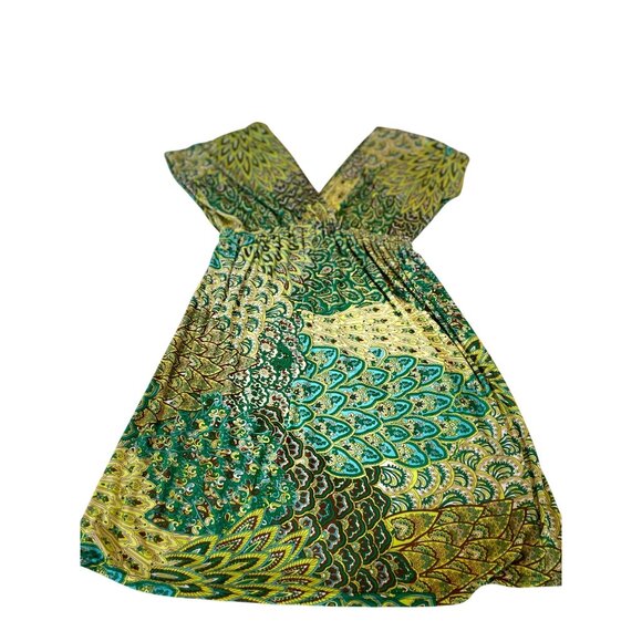 Shoreline Bohemian Style Green V-Neck Wrap Dress OS Bathing Suite Cover - Picture 1 of 7